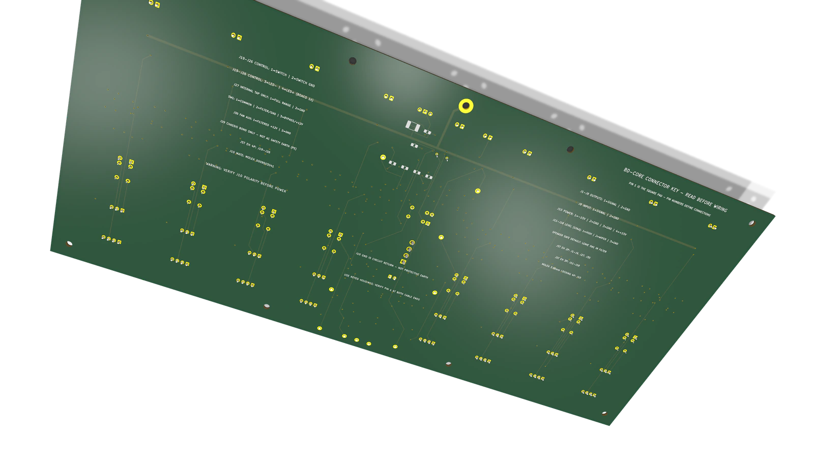 Angled underside 3D render of the BoomDookie BD-CORE Revision E circuit board